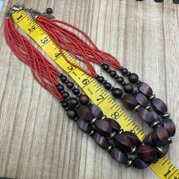 Coldwater Creek Boho Red Multi Strands Wood Beaded Necklace - Picture 4 of 7